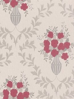 Klassiek bloemen behang vaas beige rood Rasch