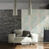 Modern bloemen behang beige blauw Intotiles