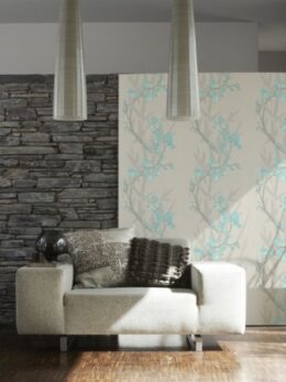 Modern bloemen behang beige blauw Intotiles