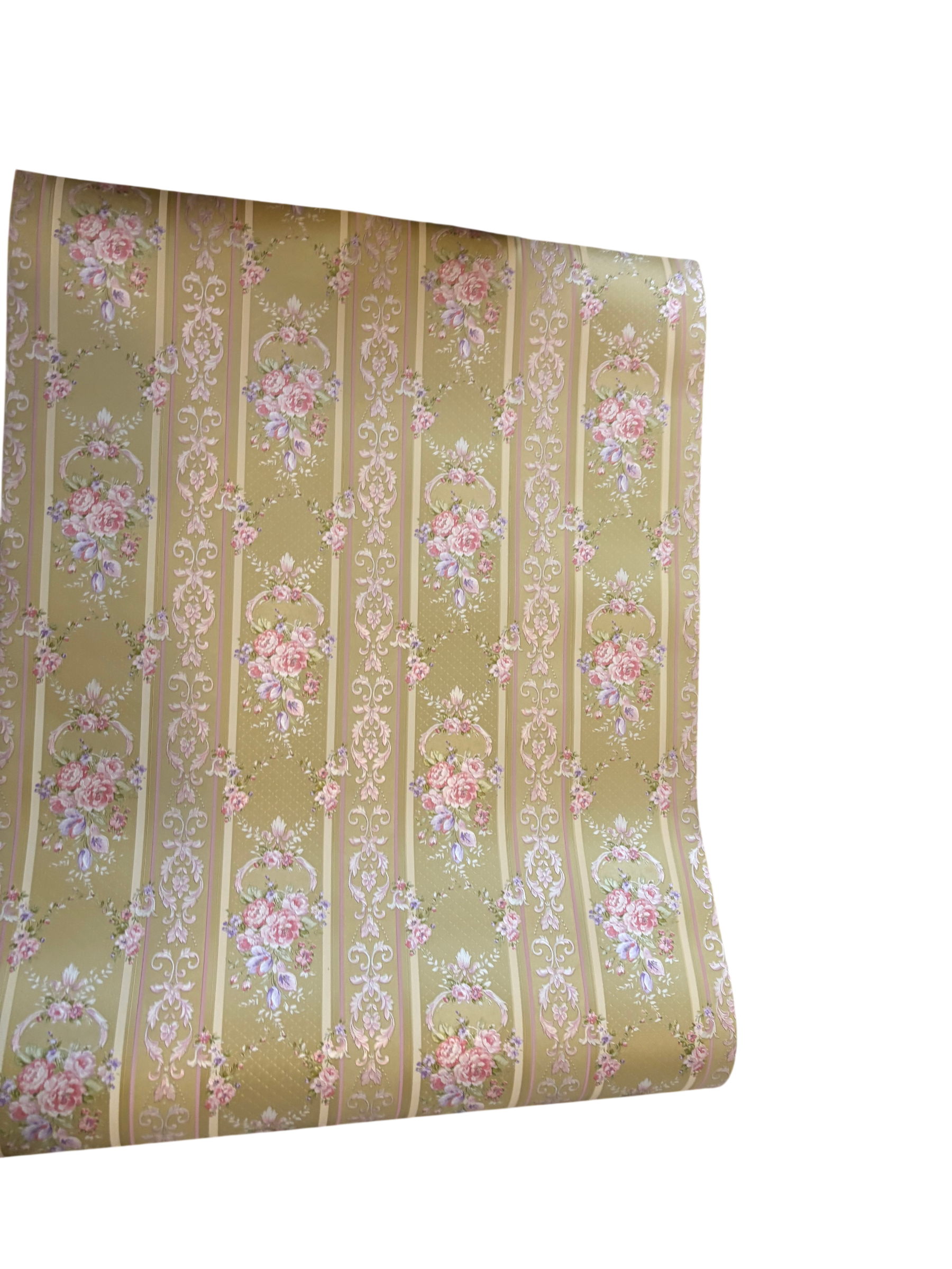 romantisch bloemen behang roze goud strepen 95504-5